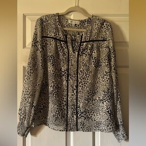 NWT fever Leopard Print Semi Sheer Top Blouse Size L Black White